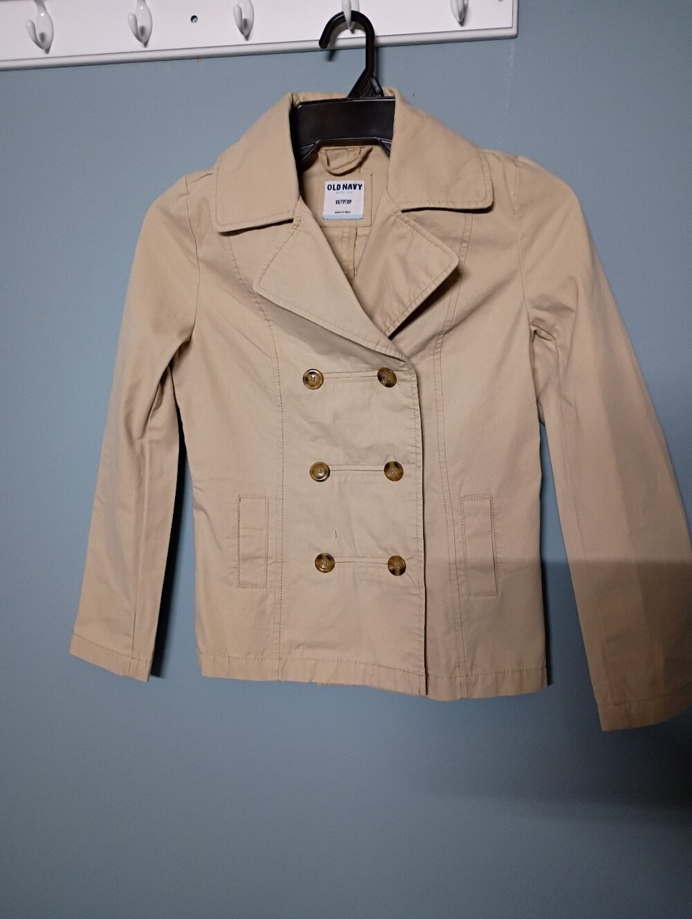 Old Navy Beige Double-Breasted Peacoat Jacket with Gold Buttons